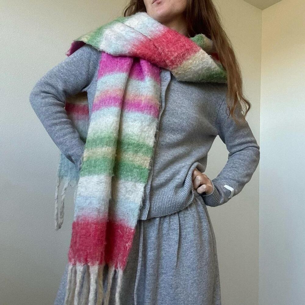 Gap oversized colorful striped fuzzy wool blend scarf